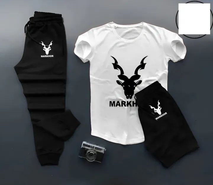 Againtr Summer Printed Tracksuit For Men & Boys - Soft & Comfortable Fabric T Shirt & Trouser Printed Tracksuit black